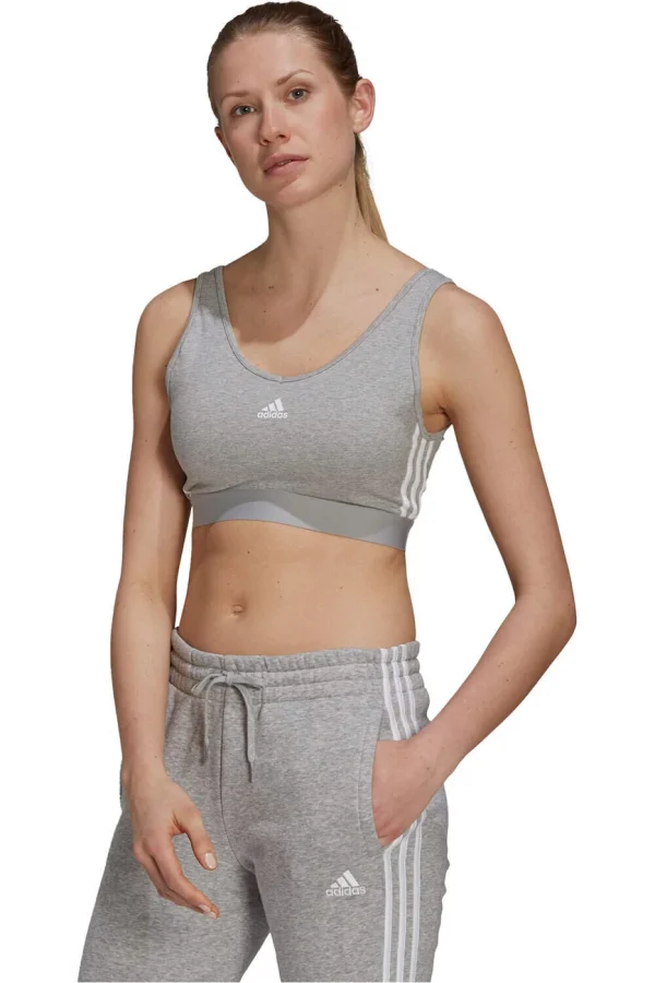 Vente flash 💯 Fitness Femme Adidas Brassière Avec Coussinets Amovibles Femme Adidas Essentials 3-stripes GRIS 🔥 Achat 5